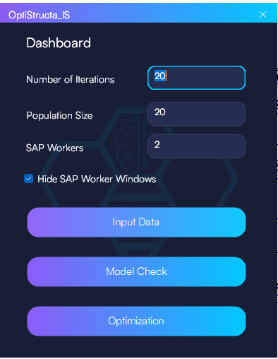 داشبورد Optis_IS — تنظیم تکرارها، جمعیت و تعداد Workerها